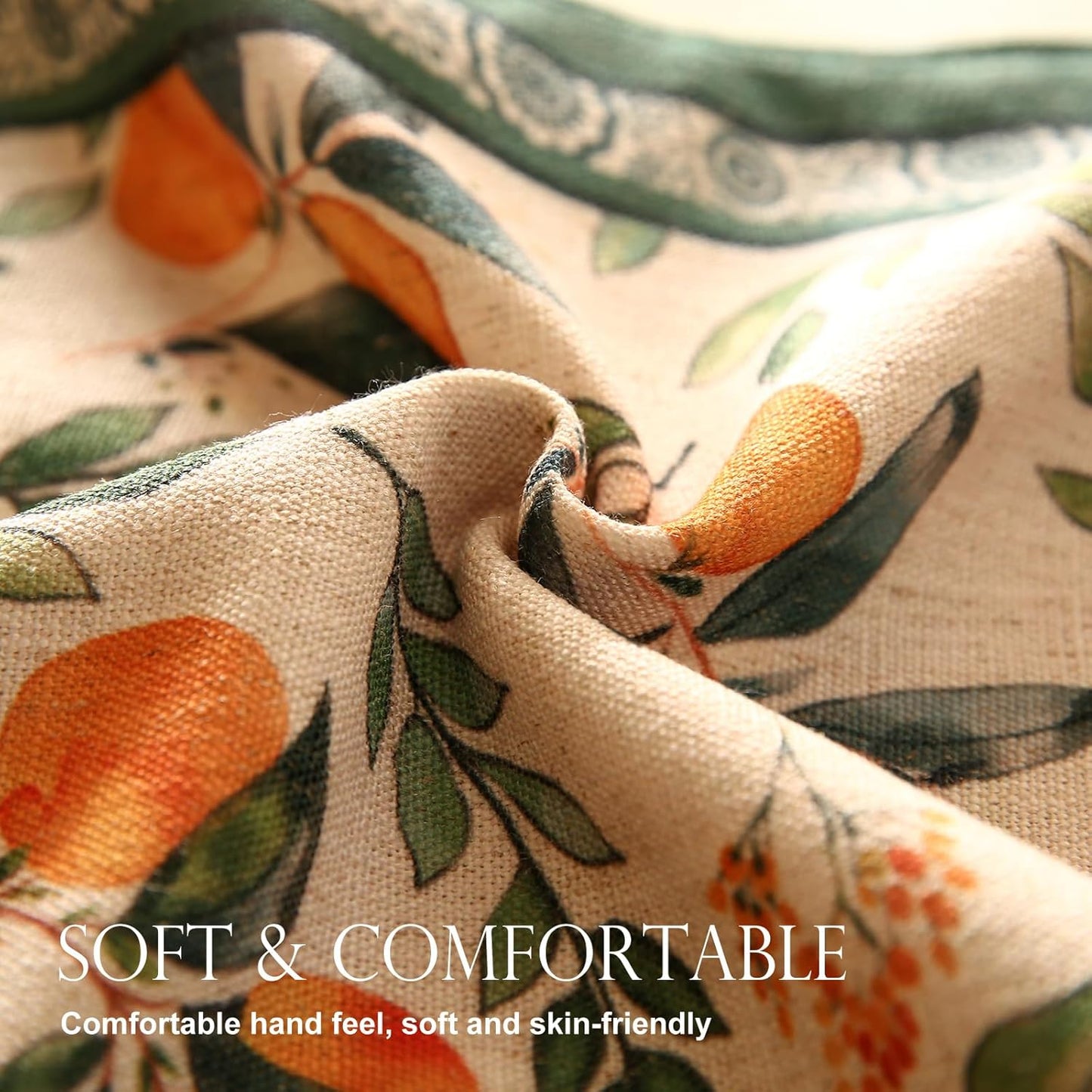 patdrea Designer Vintage Fresh Farmhouse Extra Long Linen Table Runner 118 Inch Long, Green and Orange Pattern Table Mat, Decor for Kitchen Dining Table Coffee Table Cabinet Christmas,16"*118"