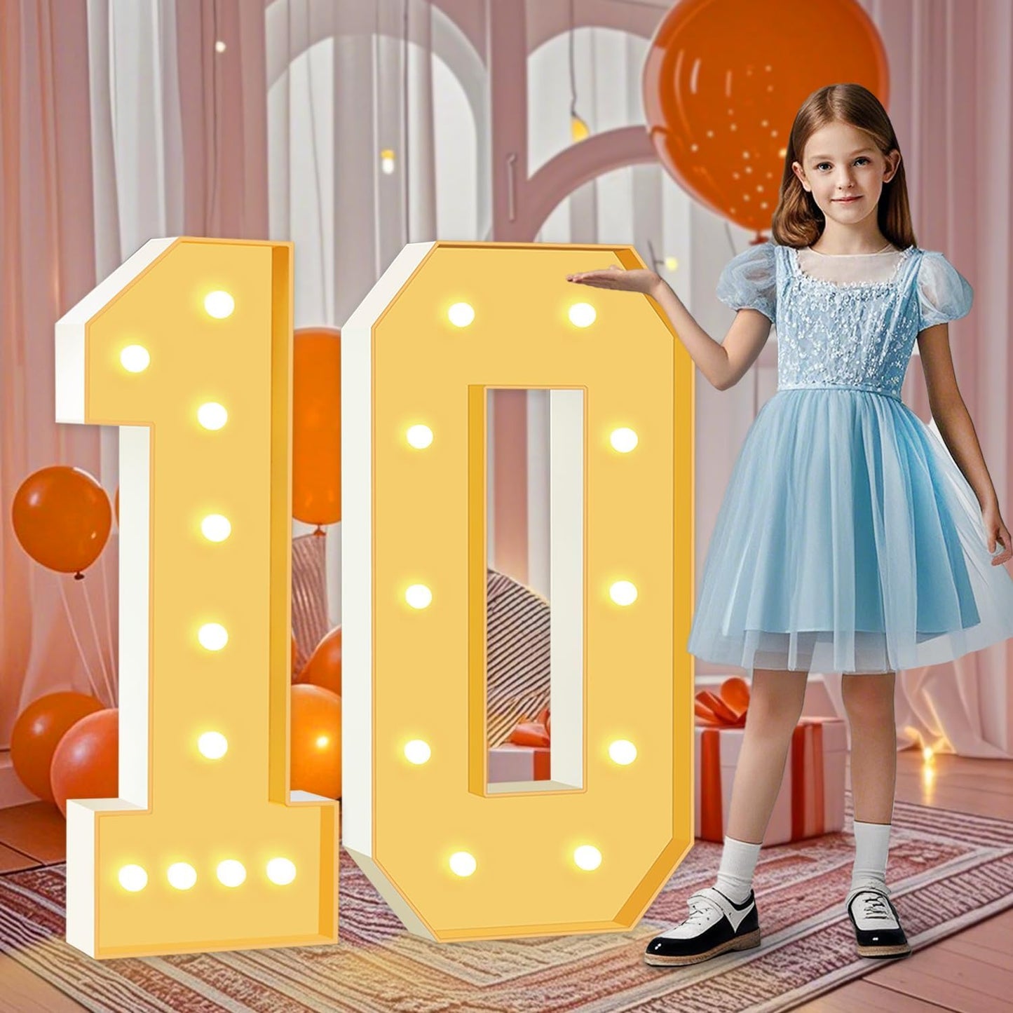 4FT Marquee Numbers 10, Large Light Up Numbers 10th Birthday Decorations for Girls Boys, Cardboard Number for Women Men Anniversary Party Decor Backdrop, DIY Foam Board Mosaic Number Sign