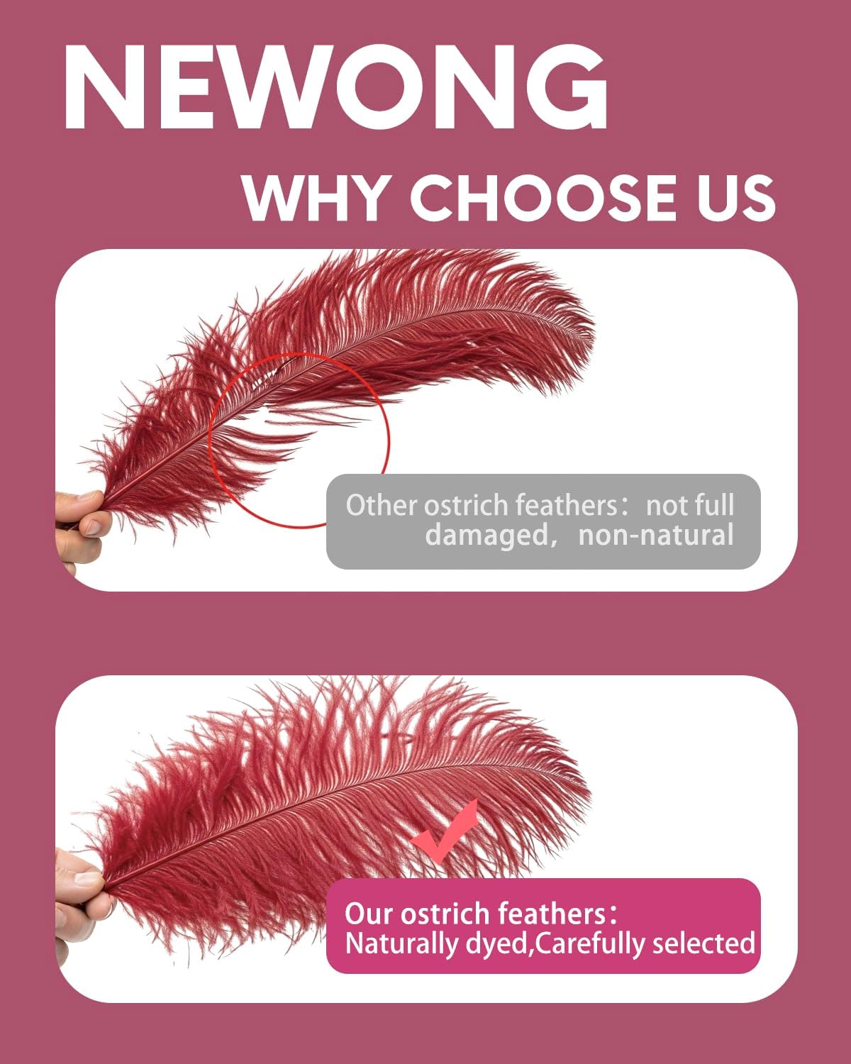 NEWONG 30pcs Wine red Ostrich Feathers Natural Bulk 11-14inch(28-35cm) Vase Craft Wedding Home Party Centerpieces Christmas Day Decoration