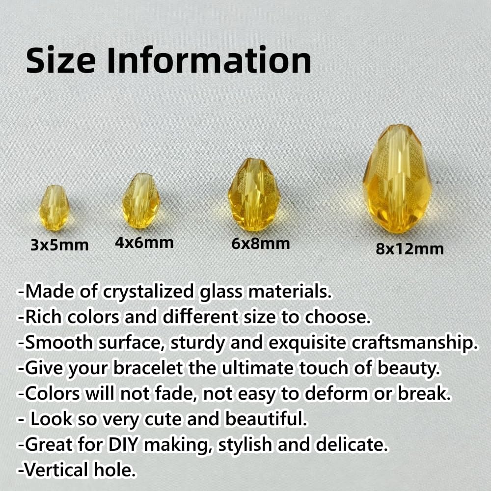 150pcs 4x6mm Teardrop Crystal Glass Beads for Jewelry Making, Faceted Vertical Hole Teardrop Glass Spacer Beads for Wind Chimes Bracelet Earring Necklace DIY Craft(Light Yellow)