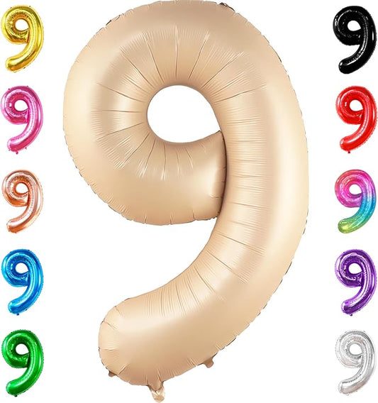 KatchOn Giant Caramel Number 9 Balloon - 40 Inch | 1 Count | Caramel 9 Balloon | 9 Birthday Balloon Decorations