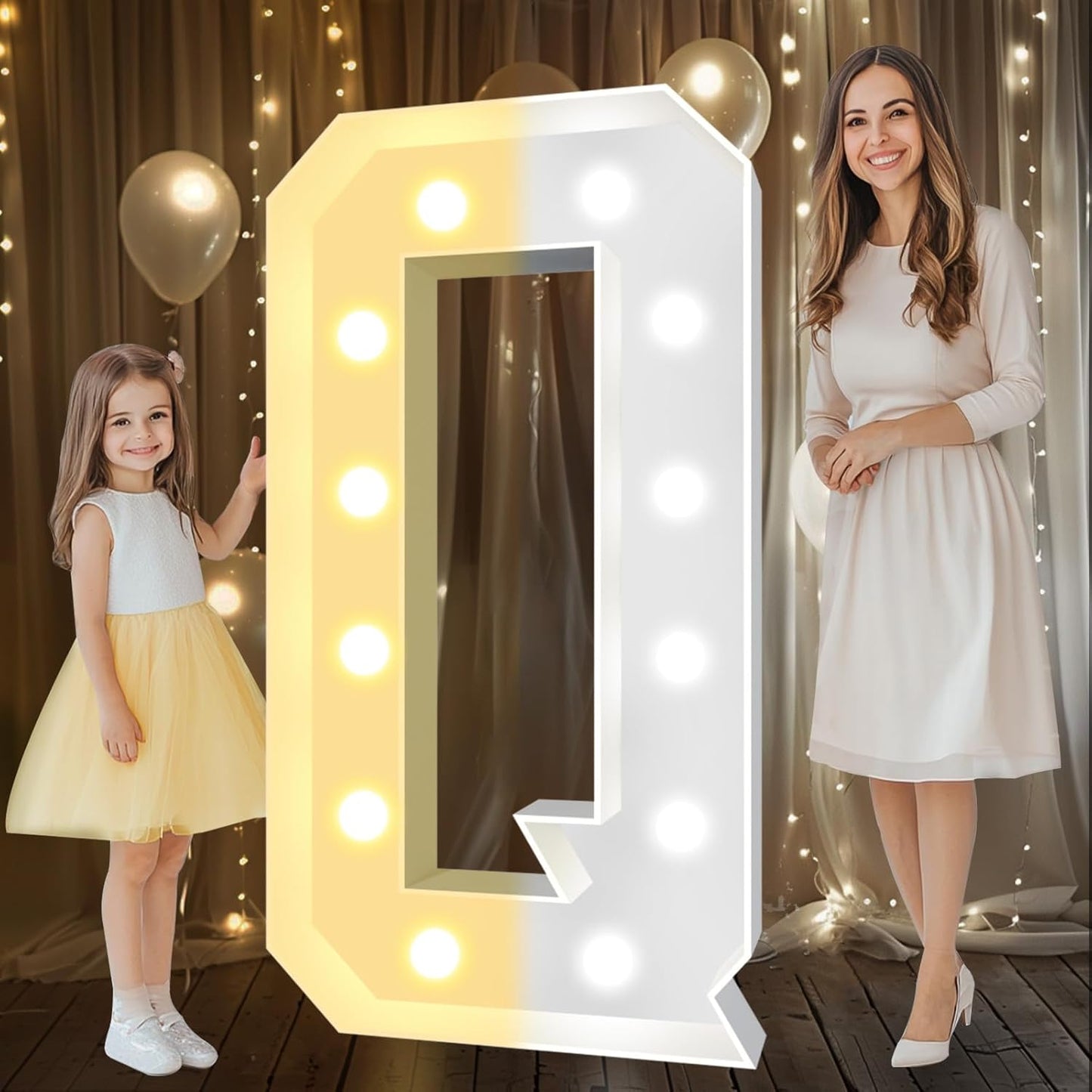 Pooqla 4 FT Marquee Light Up Letters, Cool White and Warm White Marquee Letter 4 Feet Tall, Giant LED Sign Big Mosaic Letter Q for Balloons Birthday Party Anniversary Wedding Decorations