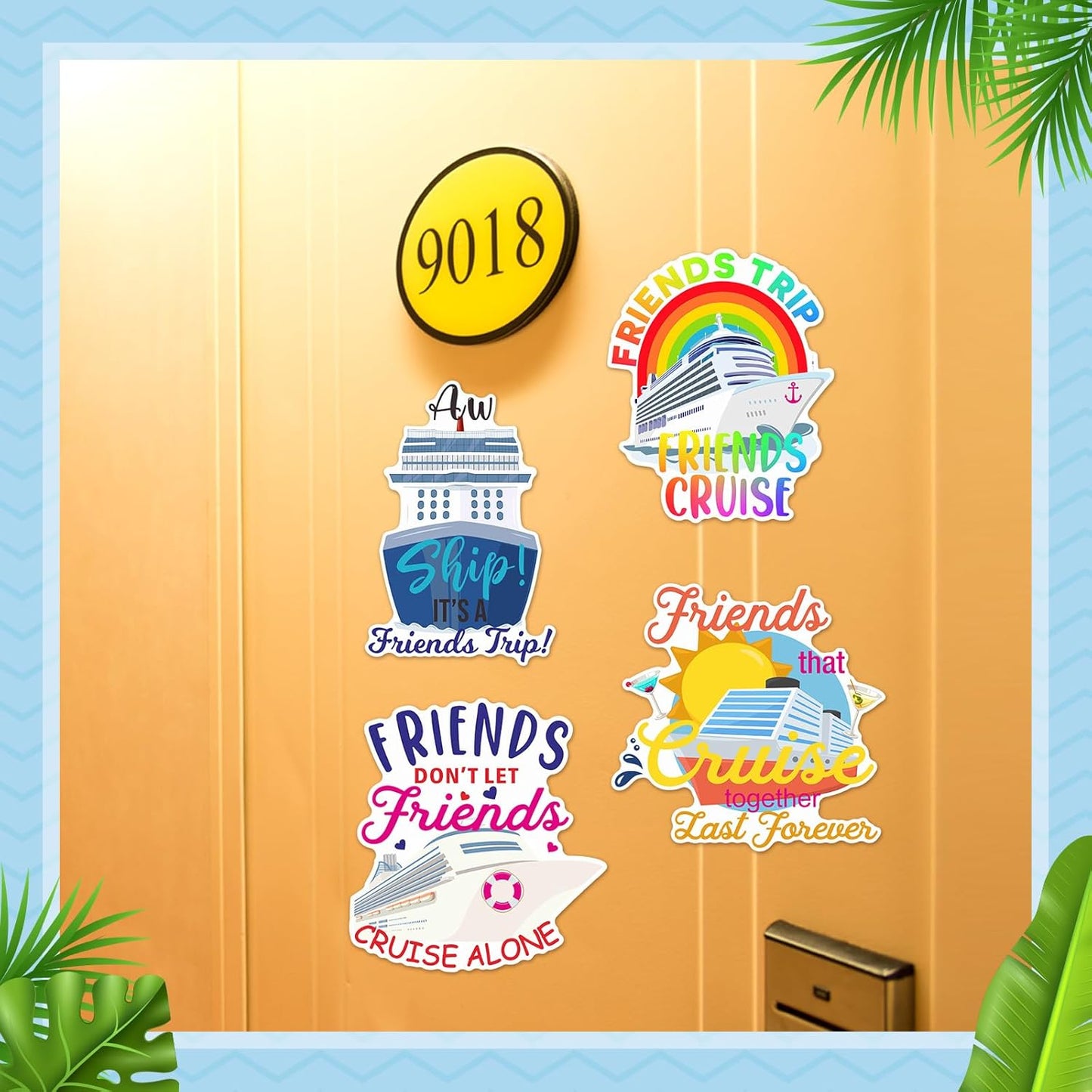 Hoteam 4 Pcs Friends Cruise Door Decorations Magnetic Large Friends Cruise Ship Door Magnets Funny Waterproof Ship Anchor Life Preserver Ring Magnets for Carnival Cabin Stateroom Fridge Car