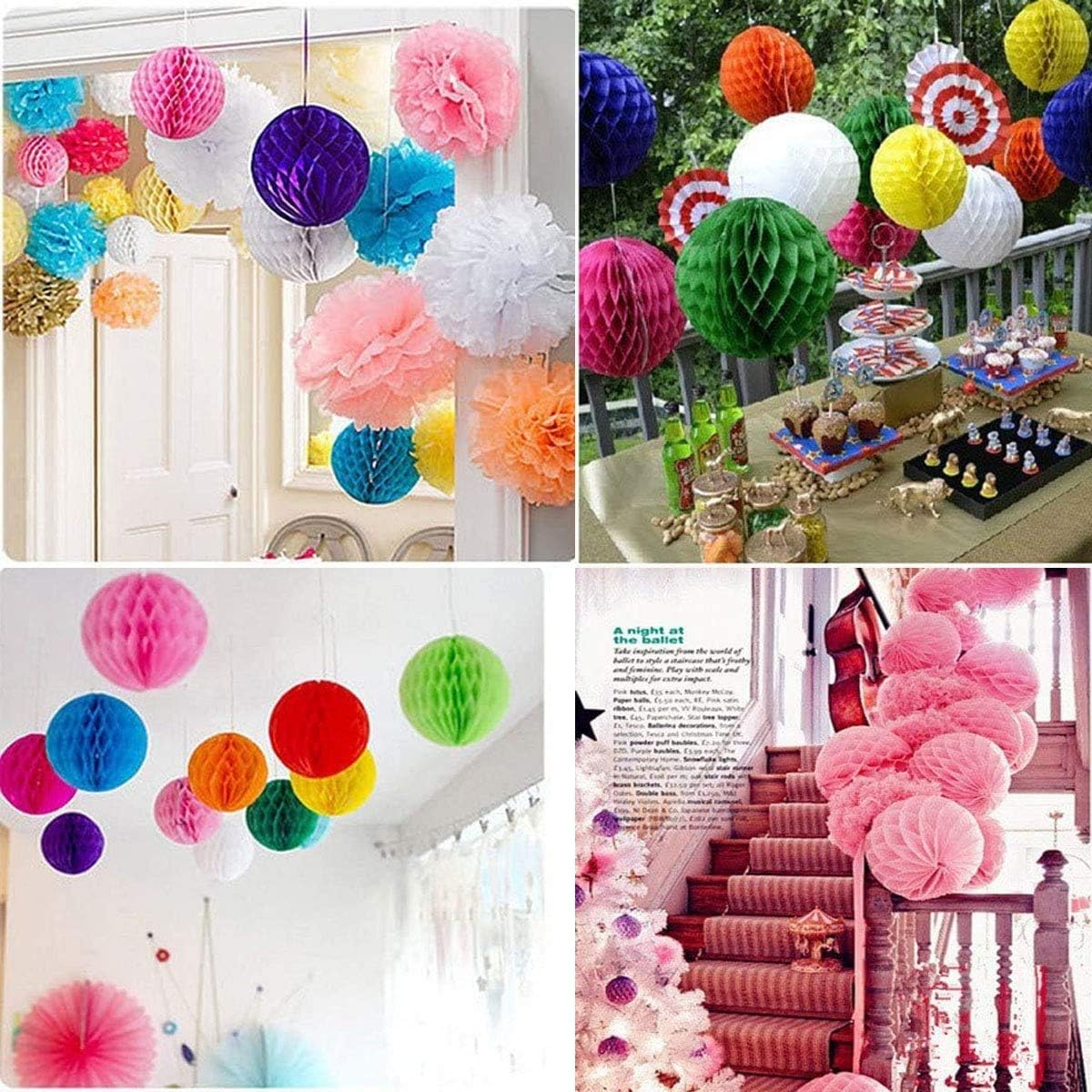 20pcs Honeycomb Flower Balls Party Honeycomb Balls Decoration Paper Flower Balls Tissue Paper Flower Ball Pom Poms Ball for Birthday Wedding Home Decor (3inch+6inch, Royal Blue)