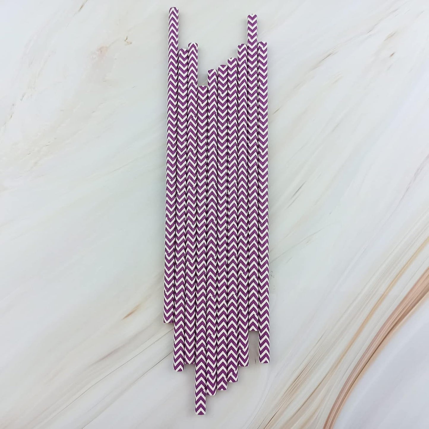 YAOSHENG Premium Disposable Waves Striped Drinking Paper Straws, Pack 100 Purple Waves Paper Straws for Cocktail Party Supplies,Birthday,Bridal/Baby Shower,Juice,Shakes (Purple Waves)
