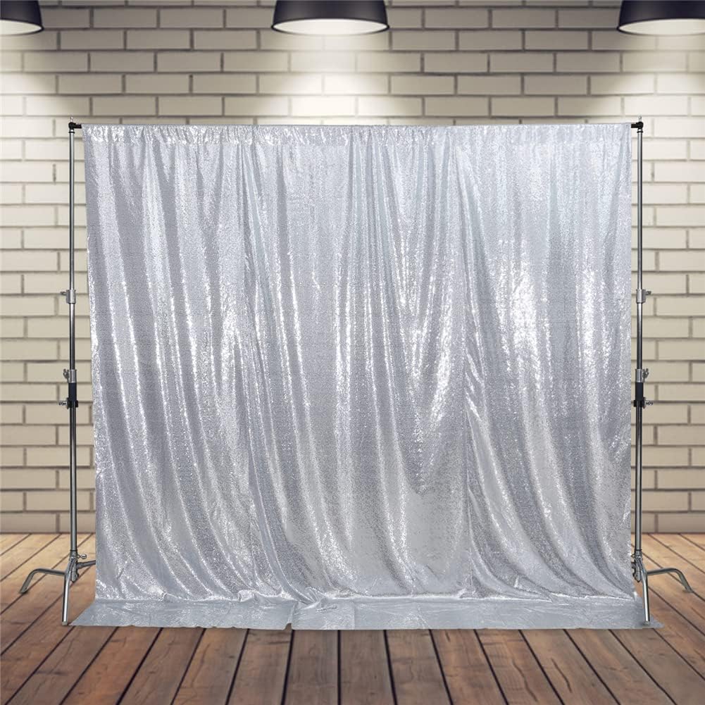 Eternal Beauty Silver Thick Sequin Backdrop, 10x10 Ft Glitter Background Curtains for Shimmer Photography Party Wedding Birthday Back Drop Decor