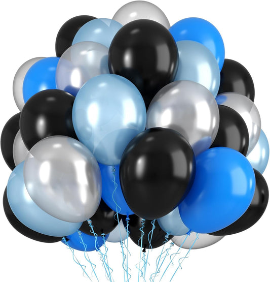 Blue and Black Balloons,12 Inch Dark Blue and Silver Black Pearl Light Blue Balloons for Boys Birthday Party Decorations Baby Shower Graduations Celebrations Backdrop Supplies