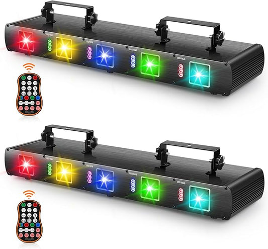 U`King Stage Laser Light DJ Light, 5 Beam Effect Sound Activated DJ Party Lights RGBYC LED Projector Music Lights with Remote Control DMX for Dancing Birthday Bar Pub Stage Lighting(2PC)