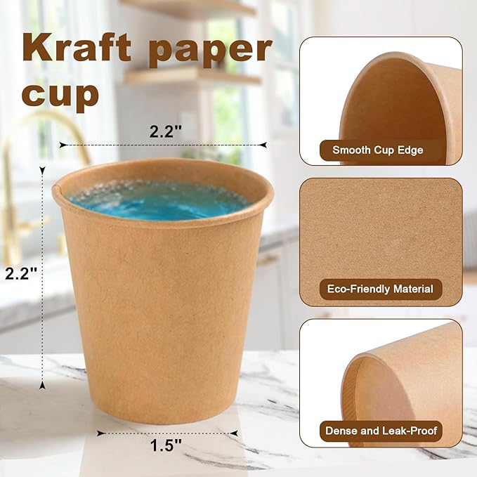 400 Pack 3 oz Kraft Paper Cups, Small Disposable Bathroom Cups, Mini Mouthwash Cups, Hot/Cold Drinking Cups for Bathroom, Parties, Picnics and Travel
