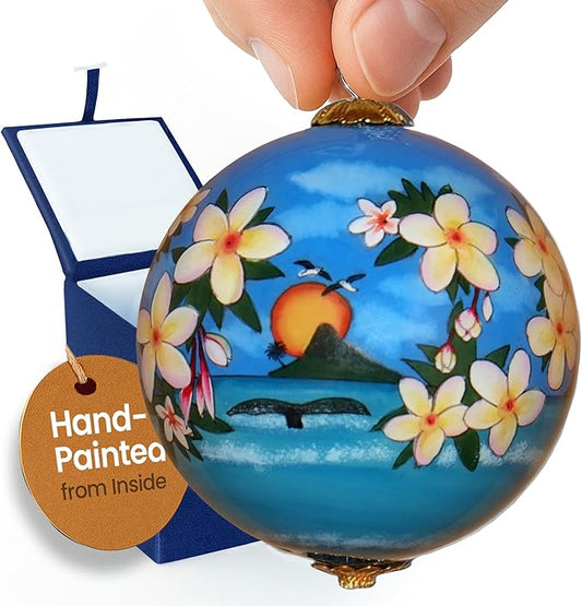 Collectible Hawaiian Christmas Ornament - Morning Glory White Plumeria MP/H