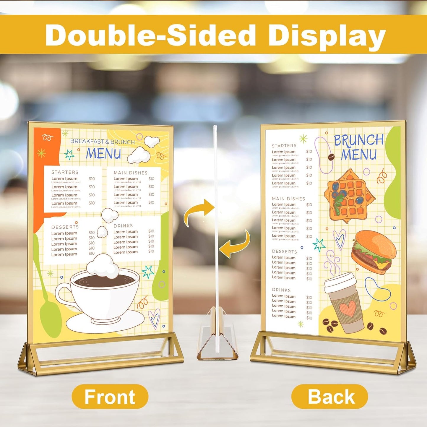 EHWINE 4 Pack Acrylic Sign Holder 8.5 x 11, Double Sided Gold Picture Frame Stand up Table Top Sign Holders, Clear Display Stand Menu Flyer Holder for Wedding Party (Provide Non-slip Mats)