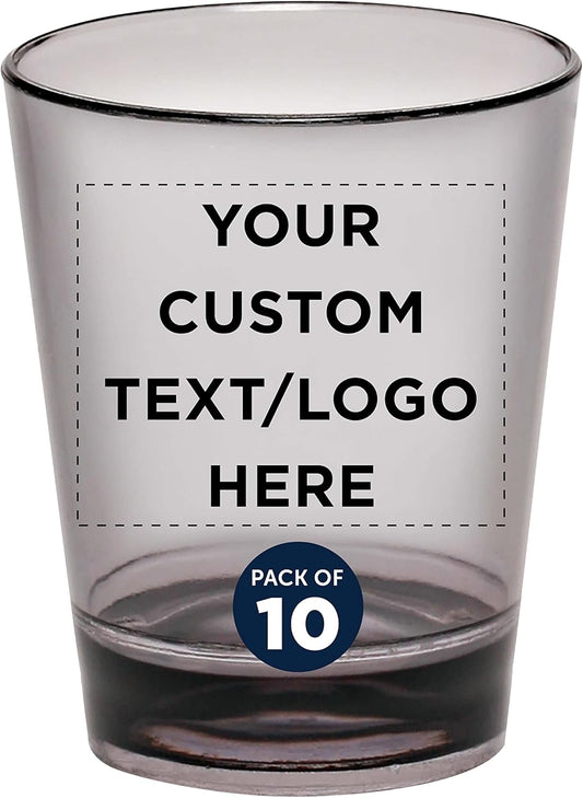 Custom Translucent Plastic Shot Glasses 1.5 oz. Set of 10, Personalized Bulk Pack - Acrylic, Great for Wedding, Party, Birthday, Gifts - Charcoal
