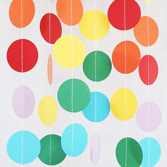 Circle Dots Paper Party Garland Streamer Backdrop (10 Feet Long) - Circus Rainbow