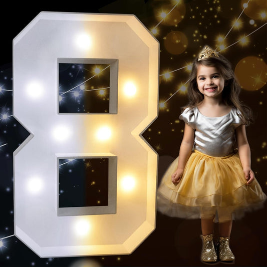 Pooqla 3FT Light Up Marquee Numbers, Cool White and Warm White LED Large Lighted Marquee Numbers, Giant Mosaic Light Up Numbers for Balloons 8th 18th 80th Birthday Decoration Party Decor, LED Number 8
