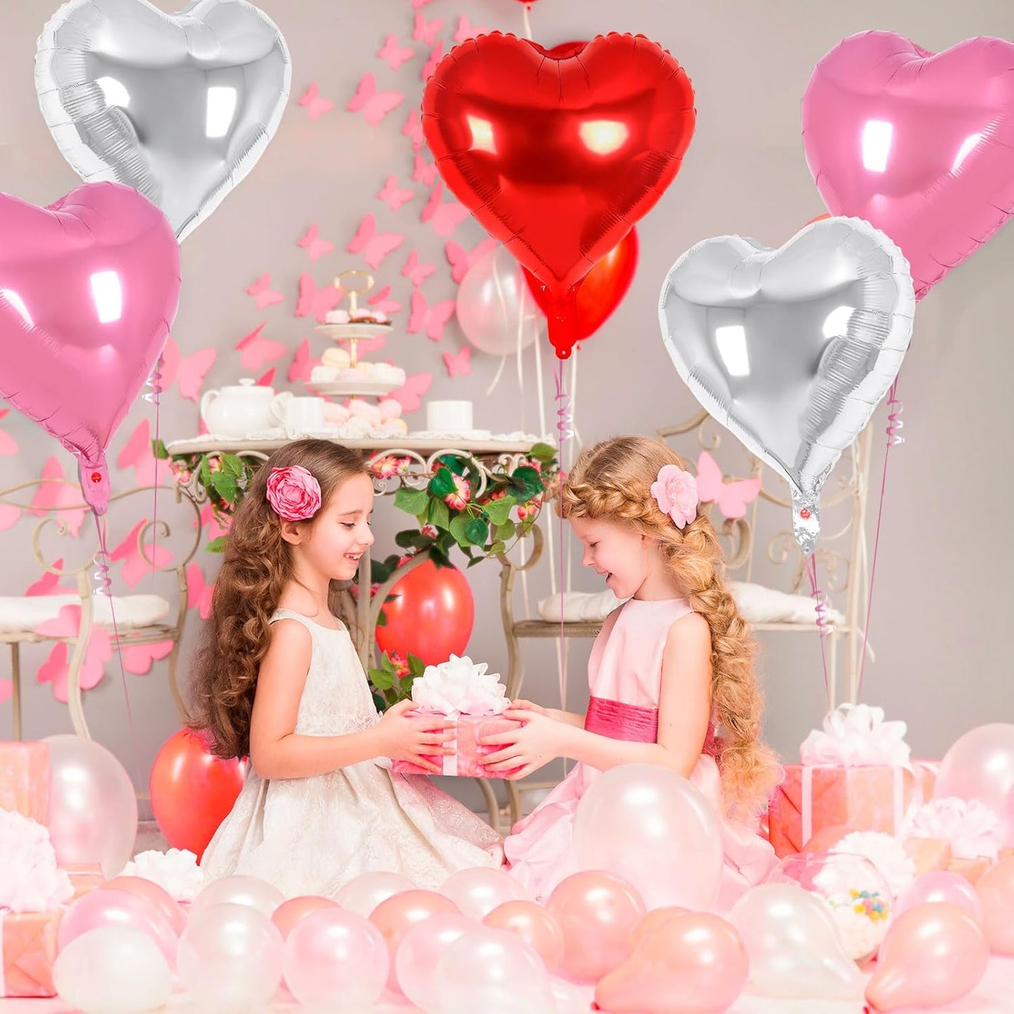 24 Pcs Red Pink Silver Heart Balloons,18 inch Heart Foil Balloons Love Balloons Valentine Balloons for Birthday Party Wedding Engagement Party Baby Shower Valentine Day Decorations (Red Pink Silver)
