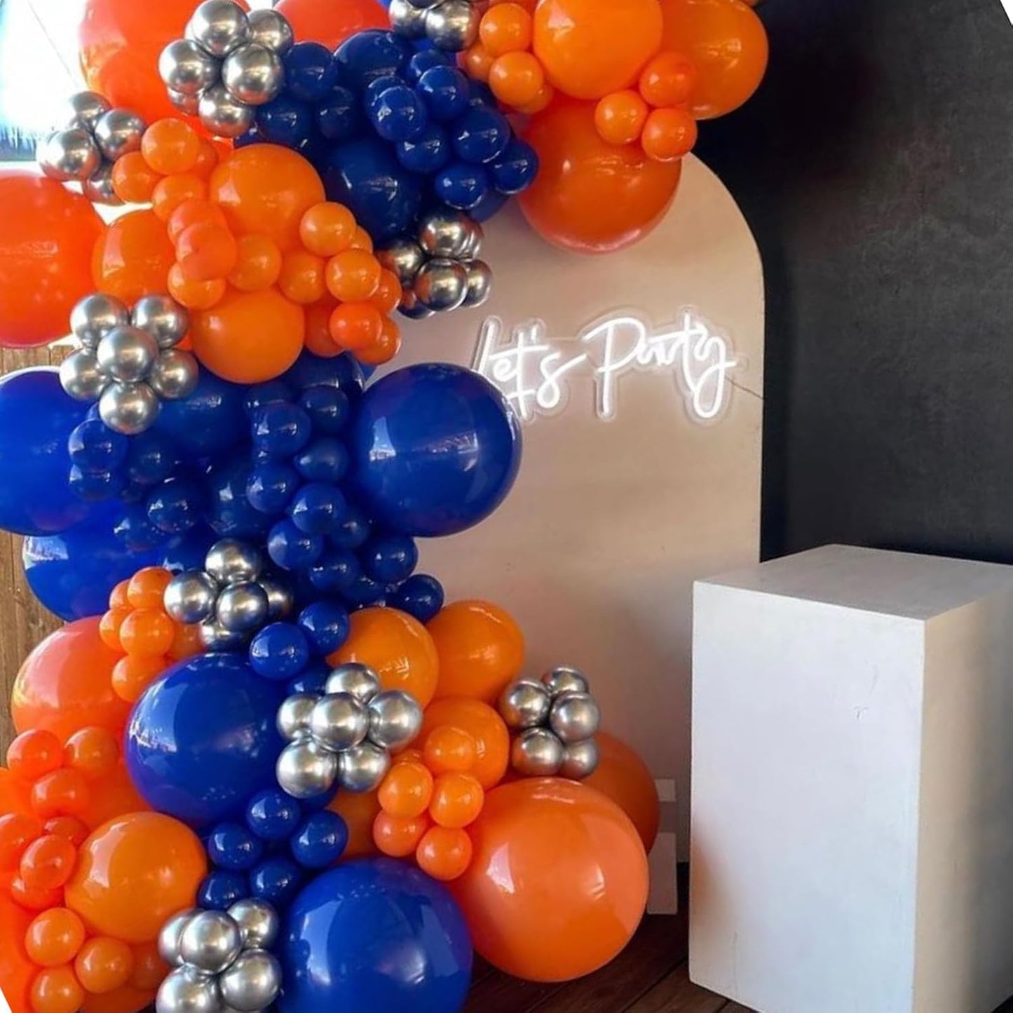 Blue and Orange Balloons, 50 Pcs 12 Inch Orange Royal Blue Metallic Silver Balloons with Ribbons for Birthday Party Wedding Baby Shower Graduate Decorations