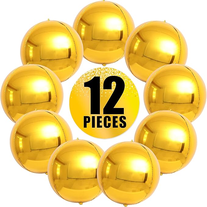 KatchOn, Large Gold Foil Balloons - 22 Inch, Pack of 12 | Gold Balloons | Mylar Balloons for Anniversary, Golden Birthday Party Decorations | NYE Balloons for New Years Eve Party Supplies 2026