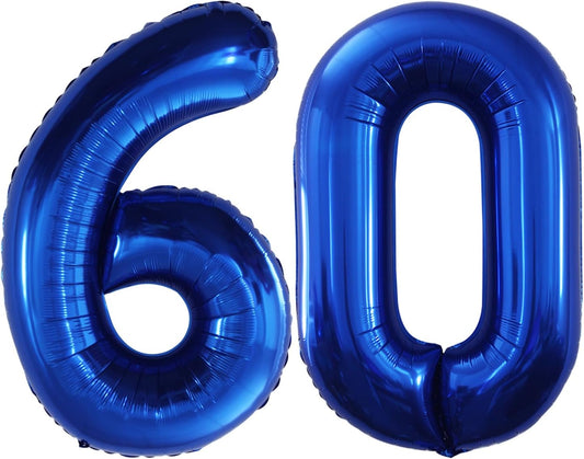 GOER Number 60 Balloons for 60th Birthday Party Decorations,42 Inch Jumbo Foil Helium Balloons for 60th Anniversary (Blue)
