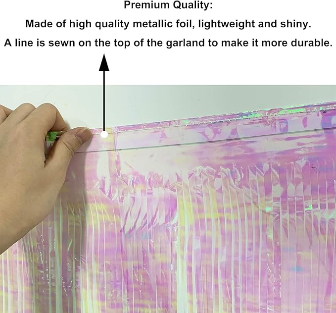 10 Feet by 15 Inch Iridescent White Foil Fringe Garland - Pack of 3 | Metallic Tinsel Banner | Ideal for Parade Floats, Bridal Shower, Wedding, Birthday, Christmas | Wall Hanging Drapes (3)