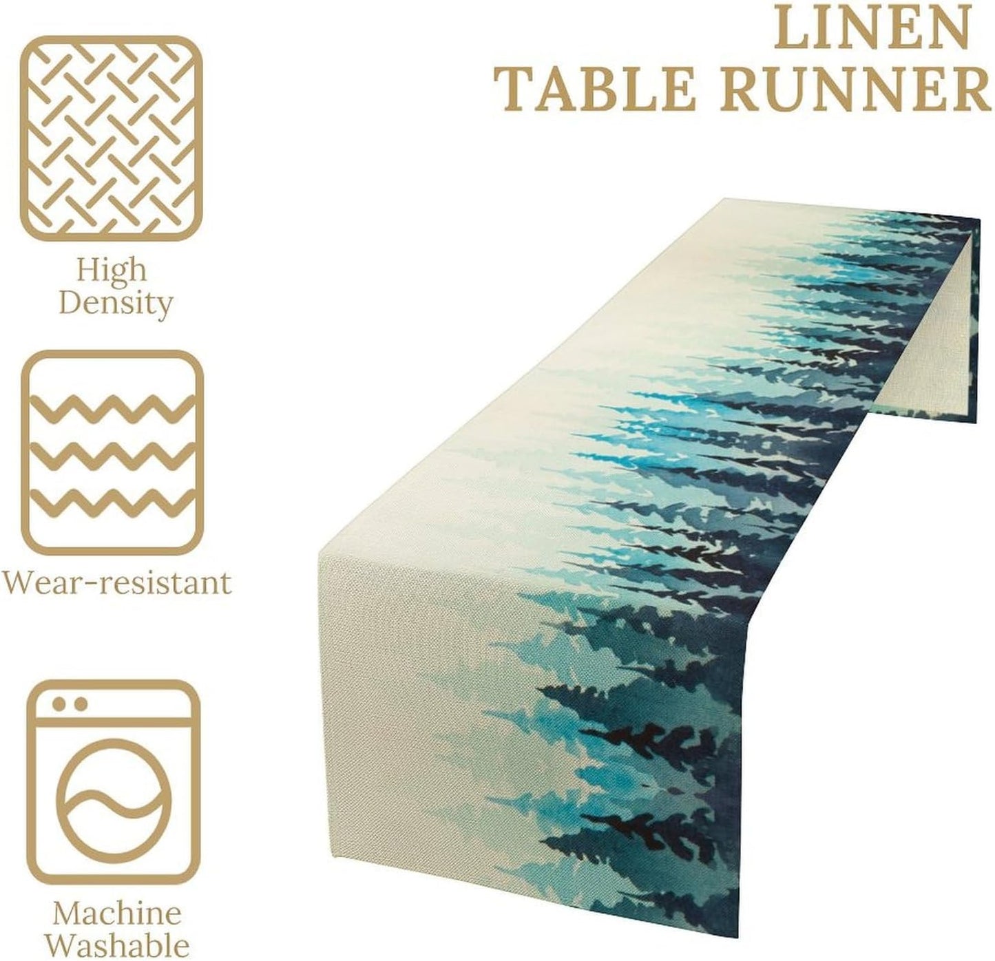Misty Forest Table Runner,Foggy Blue Forest Landscape Table Runner for Kitchen Dining Table Home Party Decoration 13x60 Inch