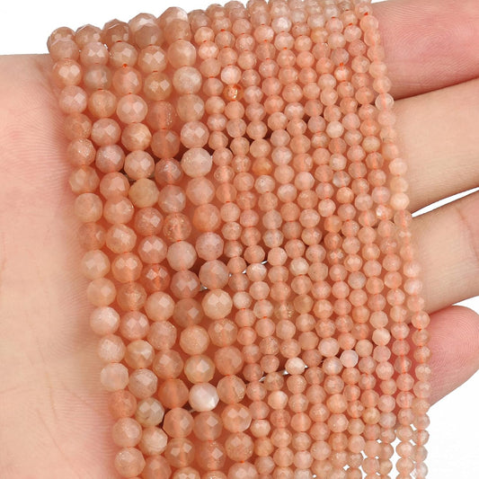 Song Xi 90pcs 4mm Natural Sunstone Gemstone Beads Faceted Round Loose Stone Beads for Jewelry Making