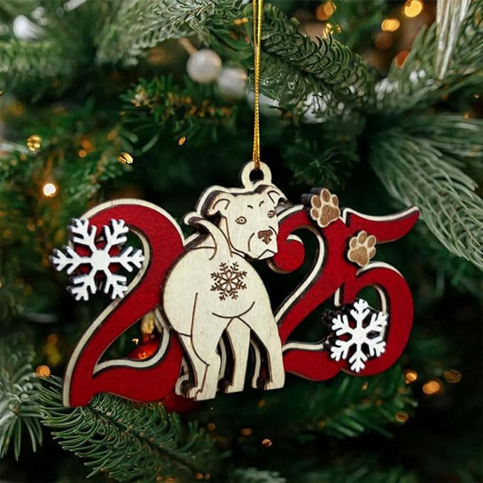 Staffordshire Bull Terrier 2025 Christmas Ornament – Cute Wooden Dog Tree Decoration with Snowflakes & Paw Prints for Staffordshire Lovers, Pet Owner Christmas Décor