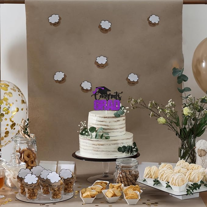 Congrats Grad Cake Topper - High Sohool/College Graduation Party Decoration Supplies - Congratulations Class of 2025 Party Cake Decorations (Purple)