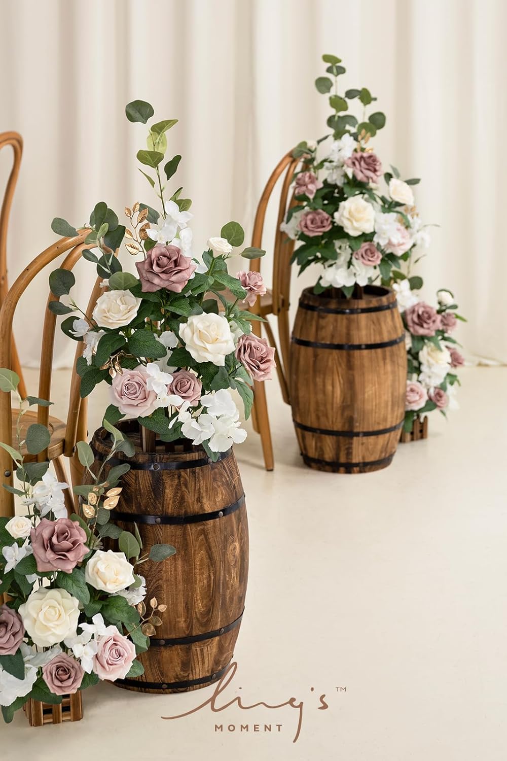 Ling's moment 17.5" Tall Standing Artificial Flowers Arrangements 4 pcs Wedding Aisle Runner Chair Decorations Dusty Rose Cream for Centerpieces Ceremony Reception Rose Floral Party Outdoor