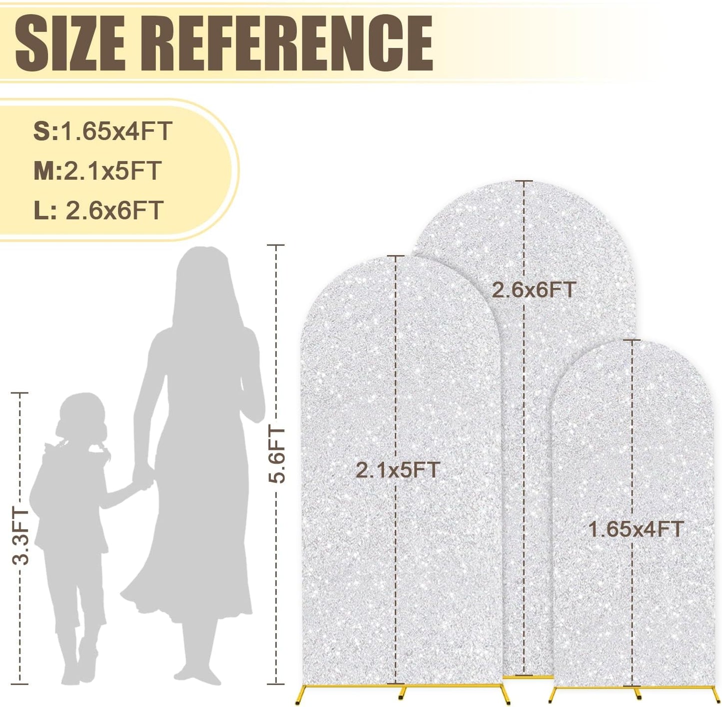 MODFUNS Arch Backdrop Stand and Cover Set Silver Arch Backdrop Cover 6ft 5ft 4ft Gold Wedding Arch Frame Sequin Arch Covers with Stand Double Sided Arch Back Drop for Wedding Reception Banquet Decor