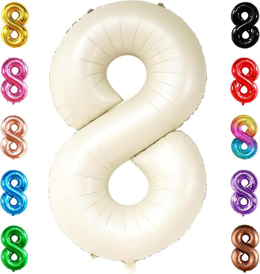 KatchOn, Giant Cream White Number 8 Balloon - 40 Inch | 8th Birthday Decorations for Party | Birthday Balloons 8 Year Old | Eight Balloons Number for 8th Anniversary Party Supplies