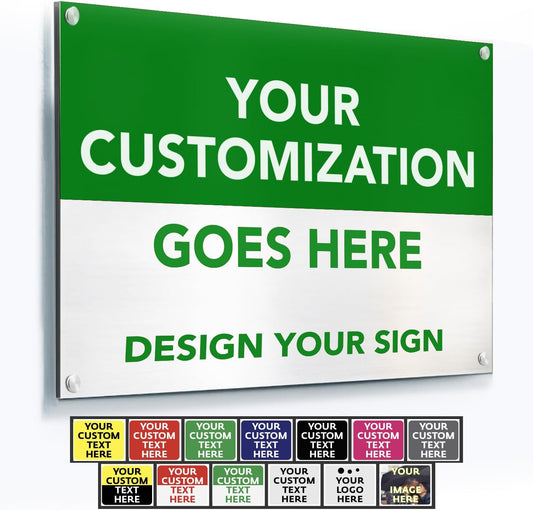 Custom Metal Business Signs, Personalized Aluminum, Customized Safety - Waterproof Outdoor, White Aluminum (Green & White, 24x18 In)