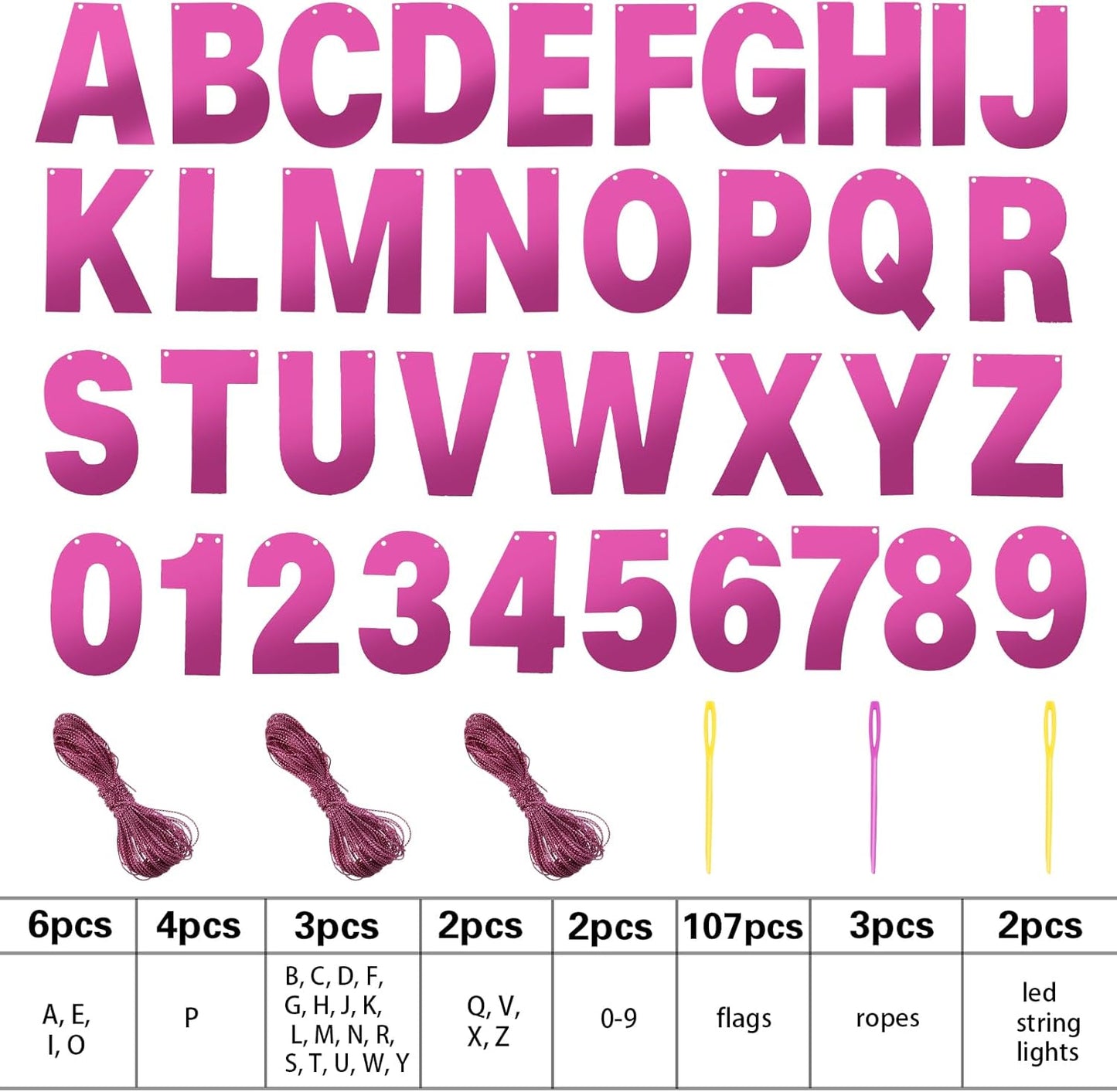 TaoBary 112 Pcs DIY Letter Custom Banner Glitter Customizable Banner Kit Including 107 Letters and Numbers 3 Rope for Valentine Birthday Party(Bright Pink)
