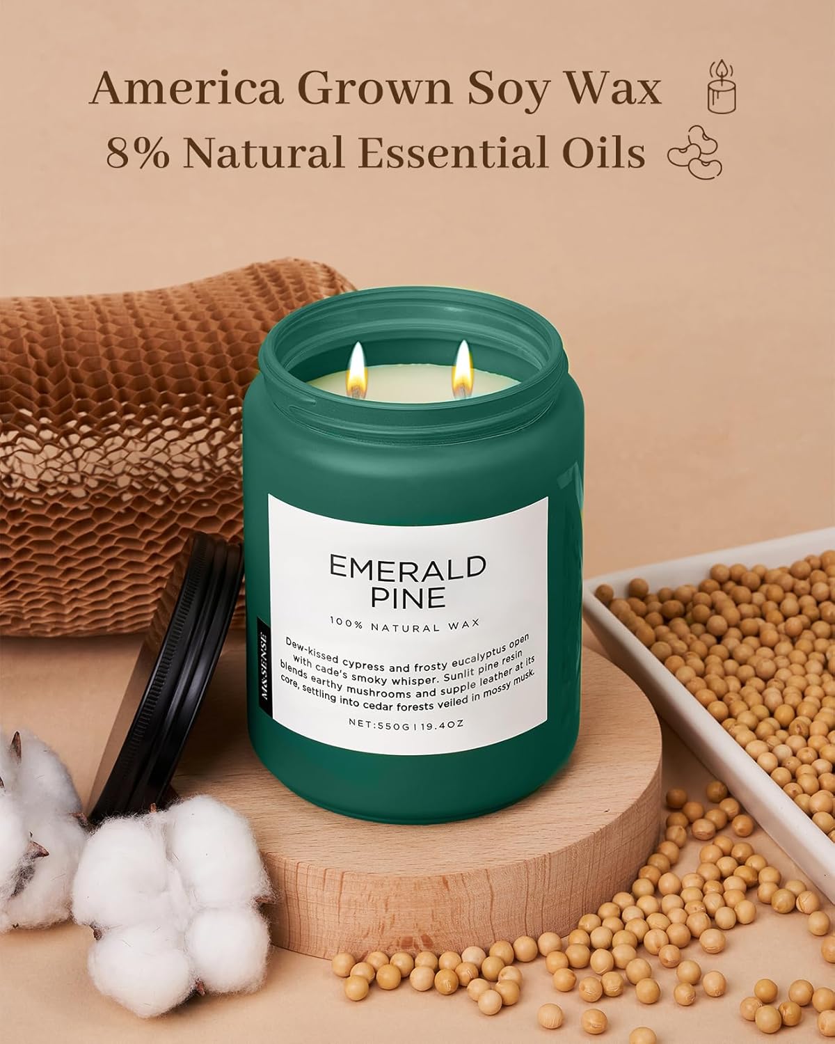 M&SENSE Pine Scented Candles Natural Soy Wax Clean Non Toxic 19.4oz 110 Hours Large Long Lasting Christmas Winter Scented 2 Wicks Candle Gift for Holiday & Family Friends Teachers