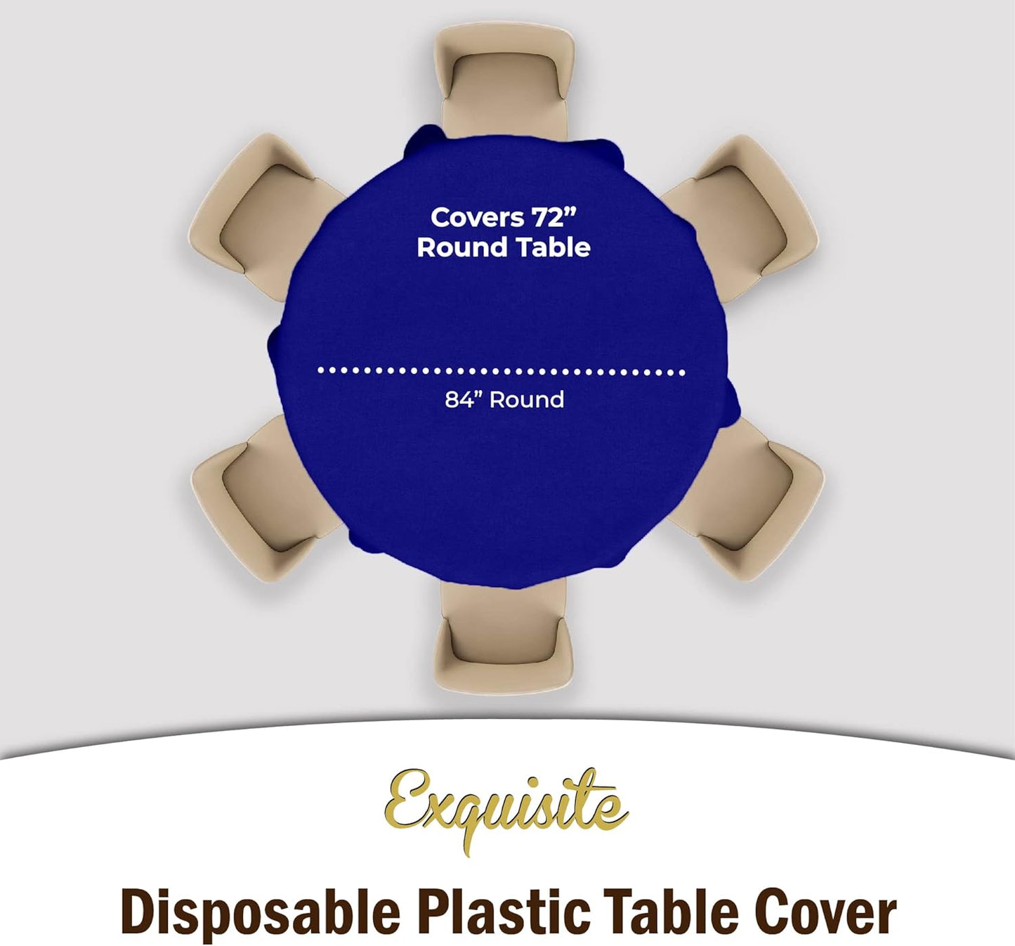 Party Solids Pack Of 12 Premium Plastic Tablecloth 84 Inch Round Table Cover - Navy Blue