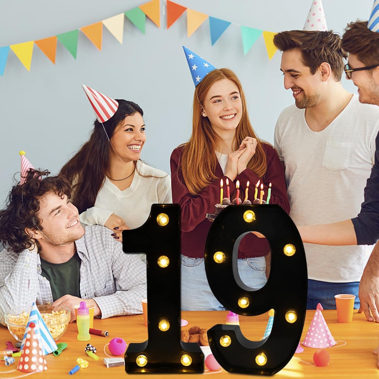 LED Marquee Numbers, 8.58 Inch Led Light Up Numbers for Party, Small Light Up Letters, Battery Powered Lighted Number for Table, Birthday, Night Light, Christmas or Home Decor (Black, Number 9)