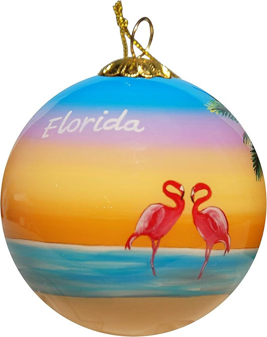 Blown Glass Christmas Ornament | Key West Lighthouse with Seagulls Key West | Hand Painted Inside | Original Art | Includes Gift Box
