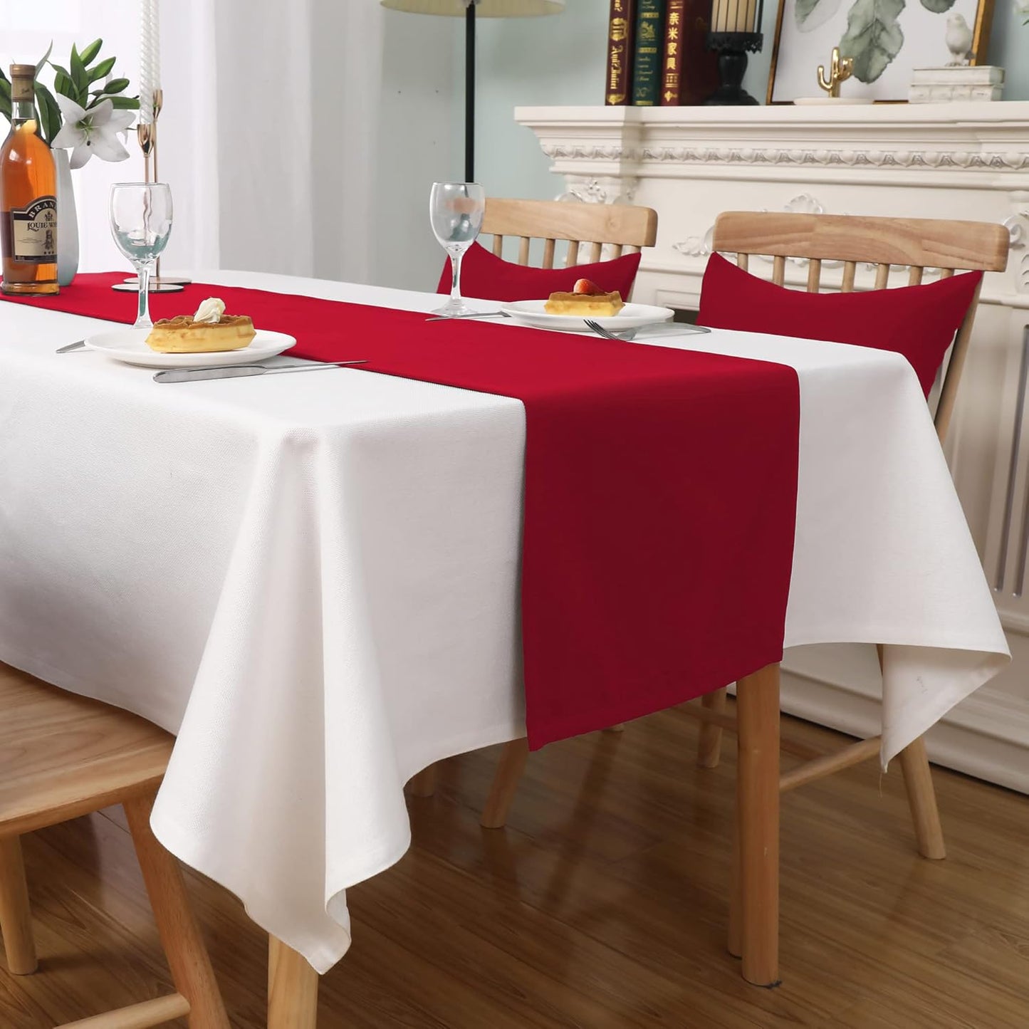 DUALIFE Red Table Runner 14 x 72 inch Divine for Valentines Day Mother's Day Wedding Holiday Dining, Natural Fabric Handcrafted Dresser Scarf Banquet Catering Services Event 1 Piece