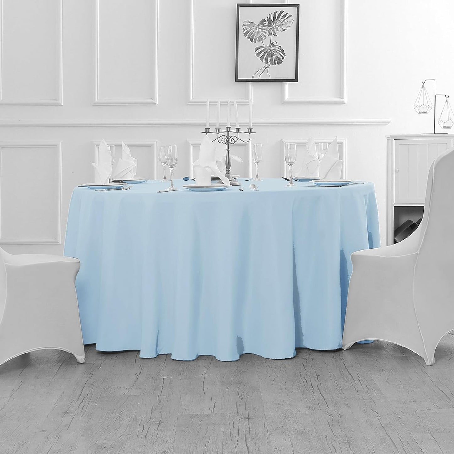 Fokitut 2 Pack Waterproof Round Tablecloth, 90 Inch, Stain Resistant and Wrinkle Polyester Table Cloth, Fabric Table Cover for Kitchen Dining, Wedding, Party, Holiday Dinner-Blue Mist