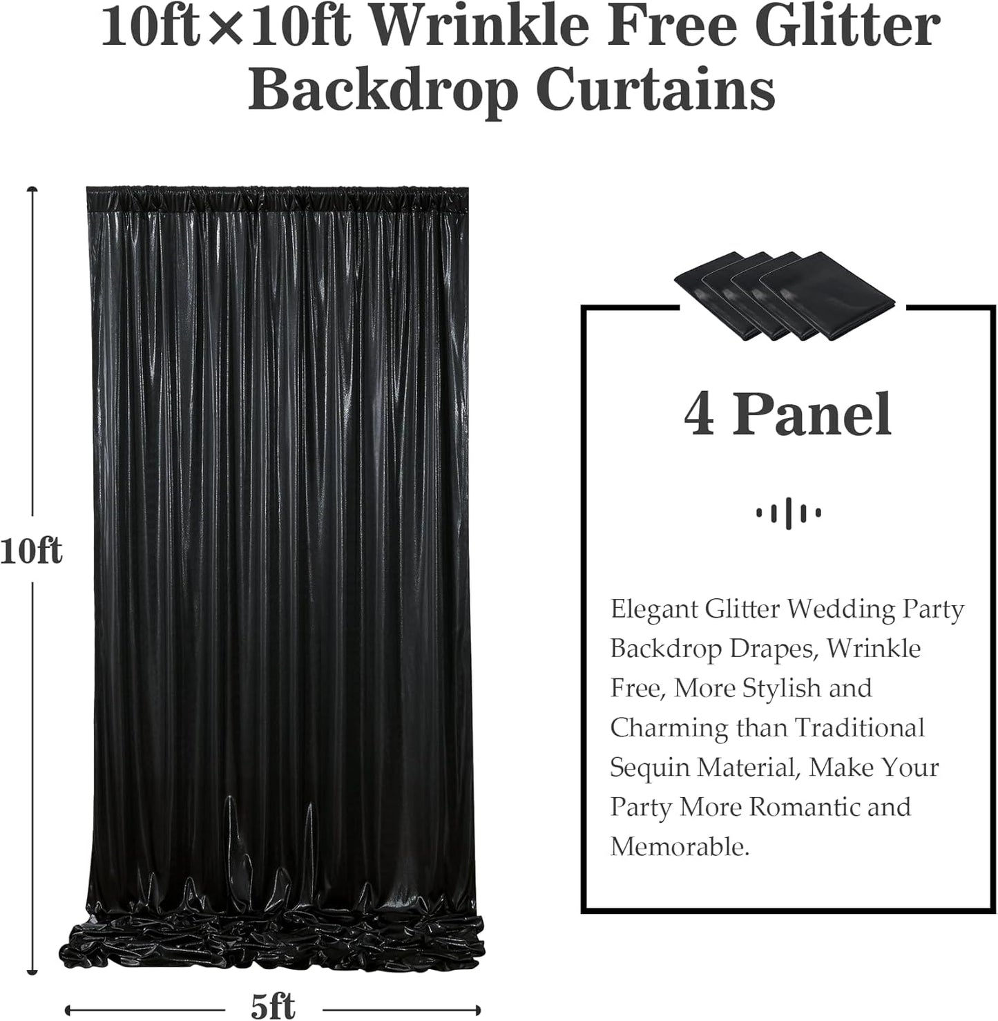 Outpain Thick 20 ft x 10 ft Black Sequin Backdrop Curtain for Parties, Wrinkle Free Glitter Photo Backdrop Drapes 4 Panels 5x10ft Black Back Drop Cloth for Wedding Christmas Photography Background