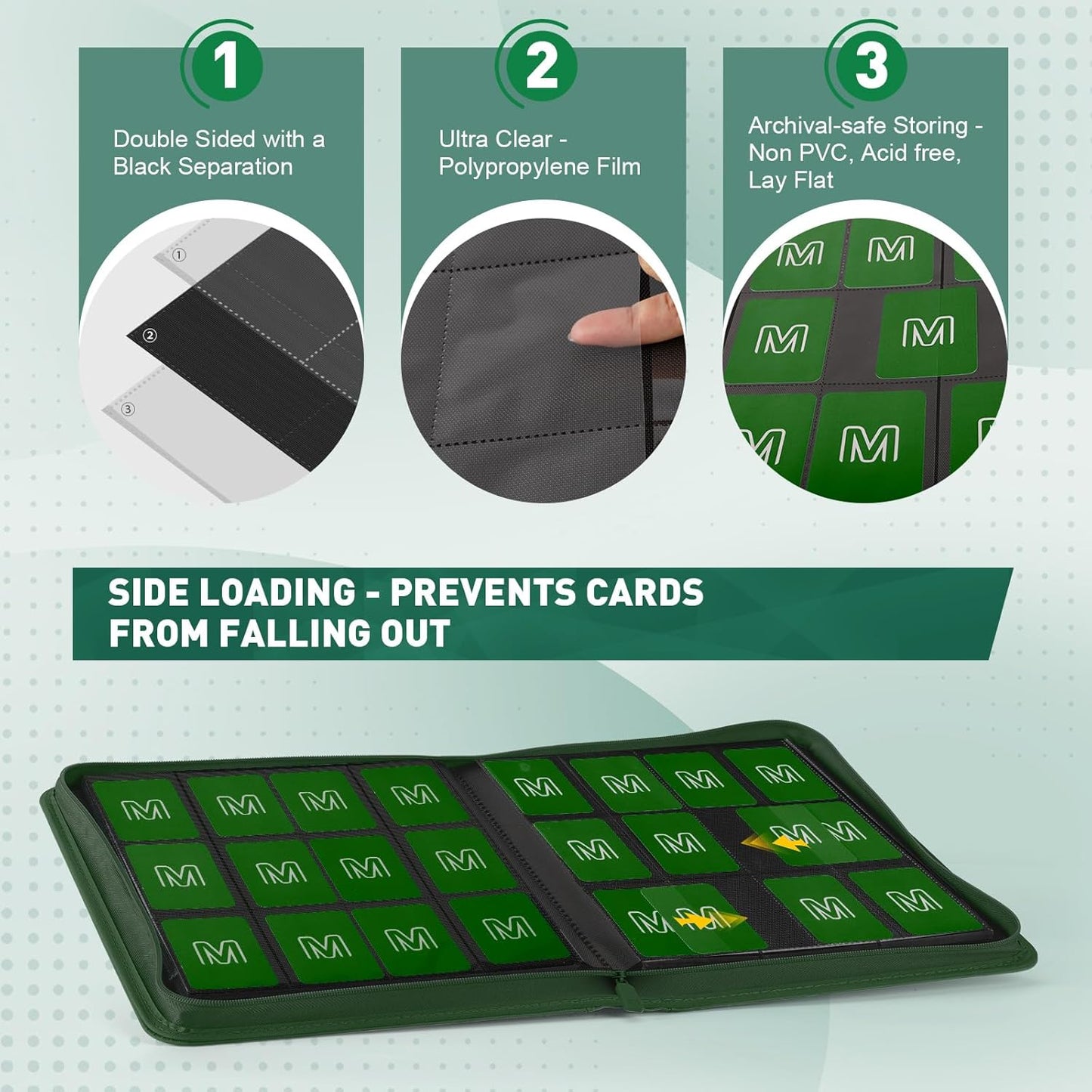 Premium Card Binder 12 Pocket for 720 Pockets Trading Card Binder, PU Zipper Card Collection Album, Sturdy Side-Loading Card Book Holder for MTG, TCG, Game Cards, Sports Cards