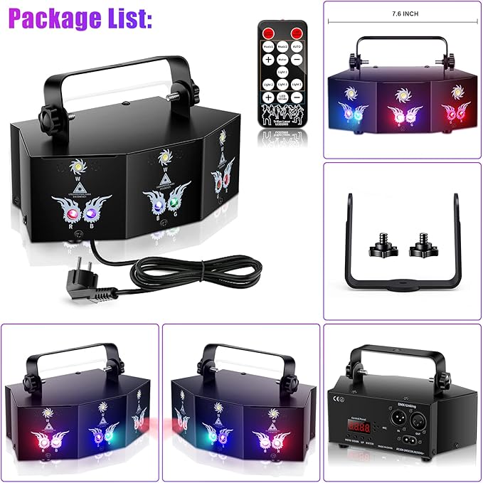 U`King Party Lights DJ Disco Light,9 Lens Stage Lighting Support DMX512 and Sound Activated with Remote Control Laser Lights for Parties Birthday Wedding Karaoke Bar KTV Club Stage Live Show(4 PCS)
