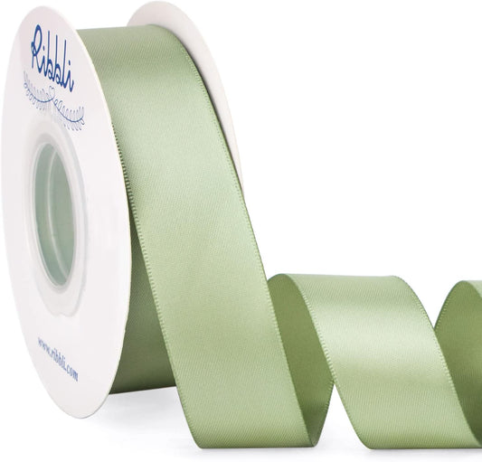 Ribbli Dusty Sage Satin Ribbon Double Faced Satin 1 Inch x Continuous 25 Yards-Sage Green Ribbon for Gift Wrapping Crafts Wedding Decoration Bows Bouquet Floral Arrangement