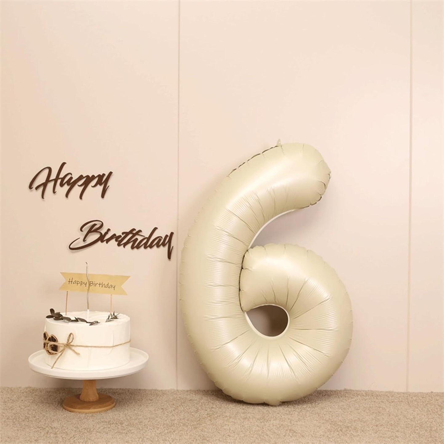 40 Inch Cream White Number 6 Balloon - Mylar Big Foil Helium Number 16 26 36 46 56 66 - Party Decorations, Boy Baby Shower Decorations