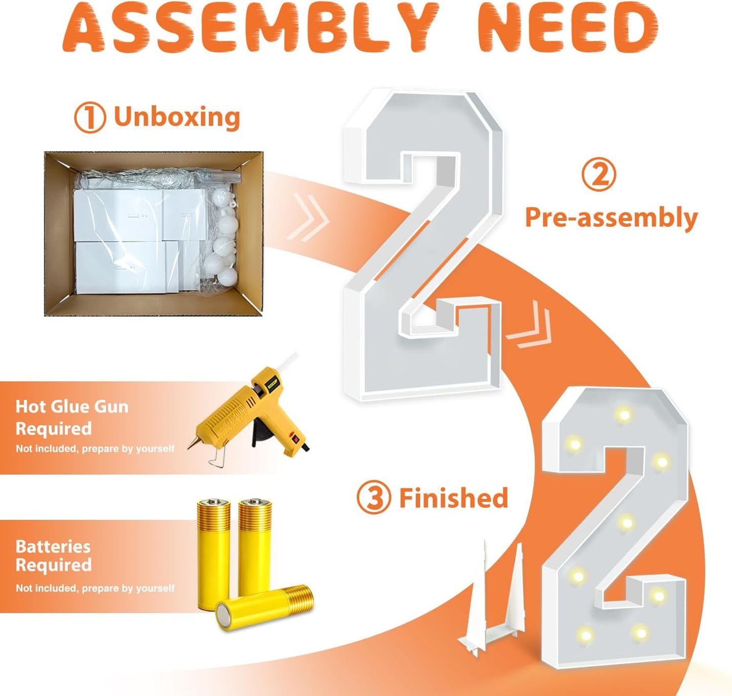 3FT Marquee Numbers, Big Light Up Numbers 2, Cardboard Numbers for Balloons 2nd 20th 21st Birthday Decorations, DIY Mosaic Numbers for 2025 Graduation, Marquee Sign Pre-Cut Foam Board Kit