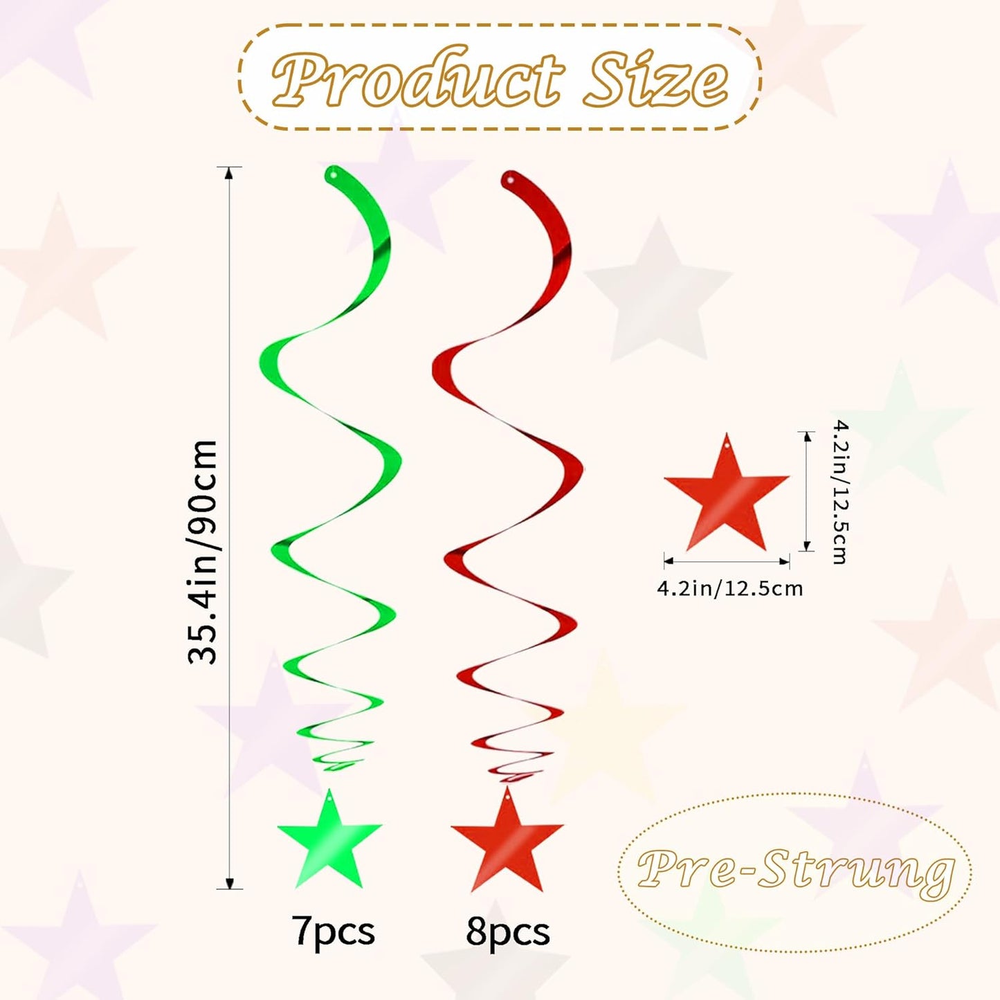 BEISHIDA Red Green Star Hanging Swirl Decorations, Birthday Hanging Party Supplies for Christmas Wedding Baby Shower Birthday Decorations,Pack of 15