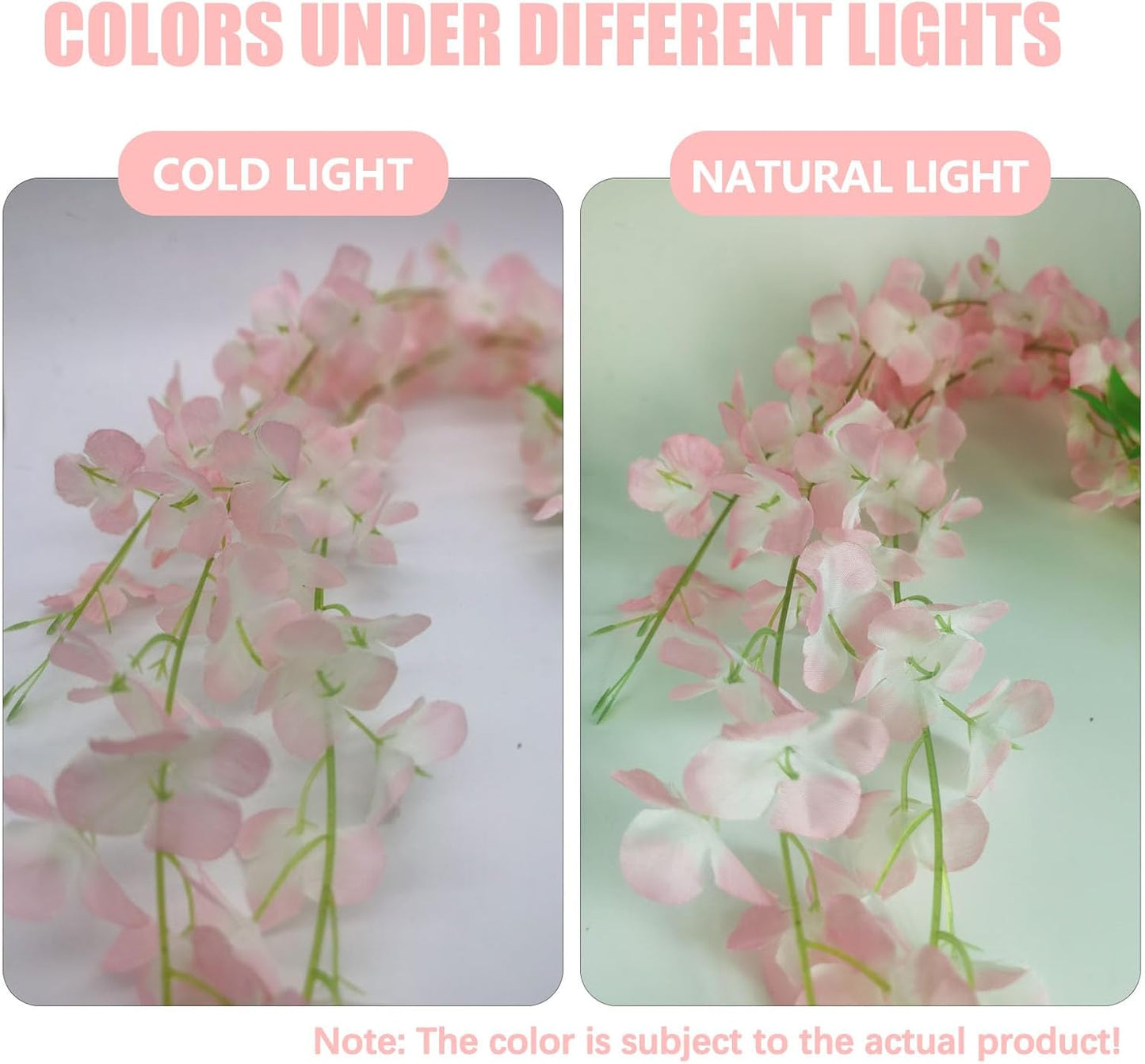 24 Pack Light Pink Wisteria Hanging Flowers, 3.4 Ft Fake Hanging Flowers, Artificial Wisteria Garland Vines for Wedding Room Backdrop Outdoor Patio Garden Decoration