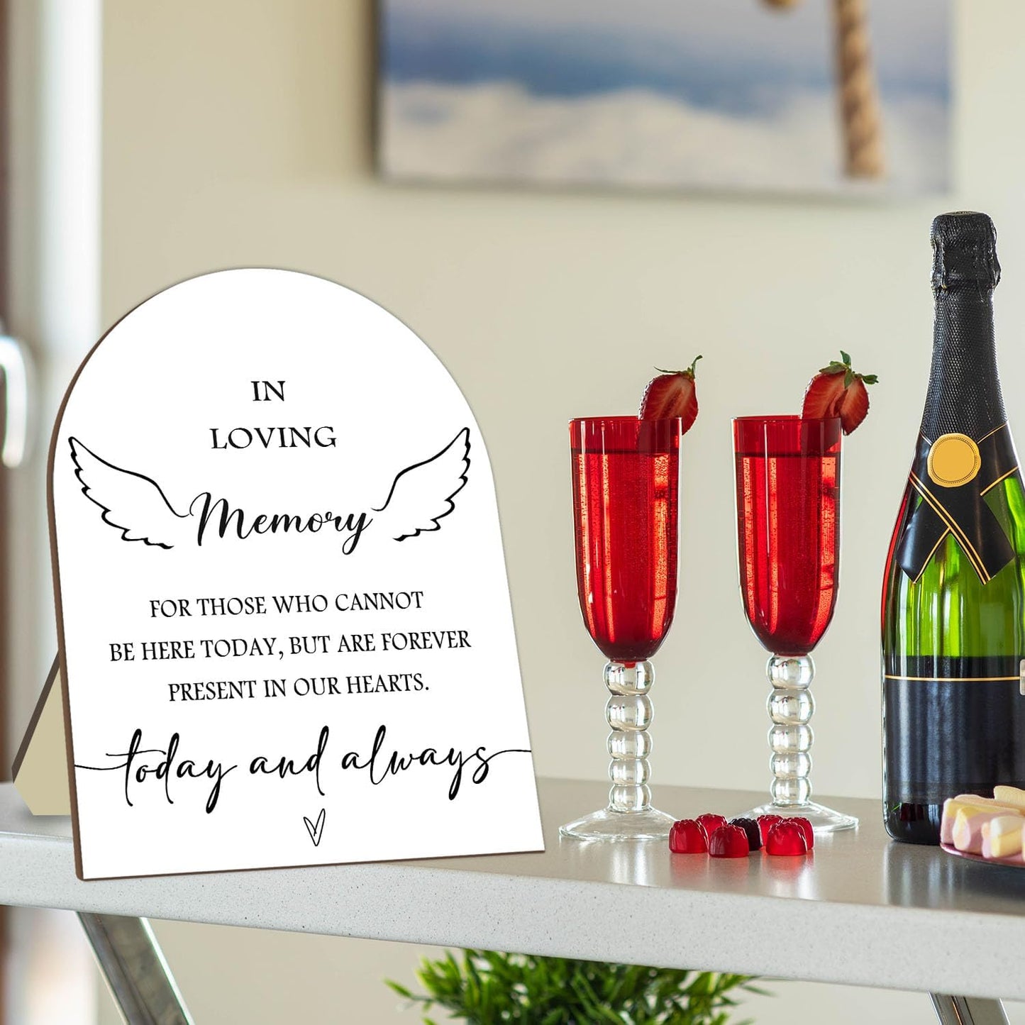 Memorial Table Sign for Bridal Shower, In Loving Memory Wooden Sign with Stand, Minimalist Decor for Wedding Reception, Event Party Favor Supplies 9 * 11IN