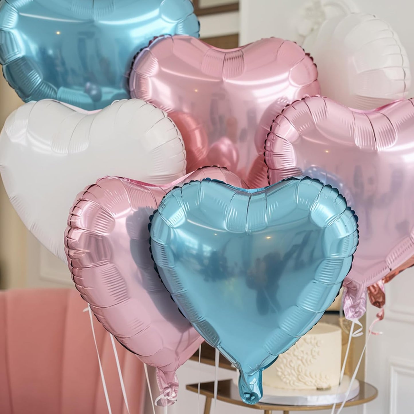 Pink Blue Heart Balloons, 18 Inch Nude White Blue Heart Shape Balloon, 12PCS Pink Cream White Helium Foil Heart Balloon for Birthday Baby Shower Engagement Wedding Anniversary Party Decoration