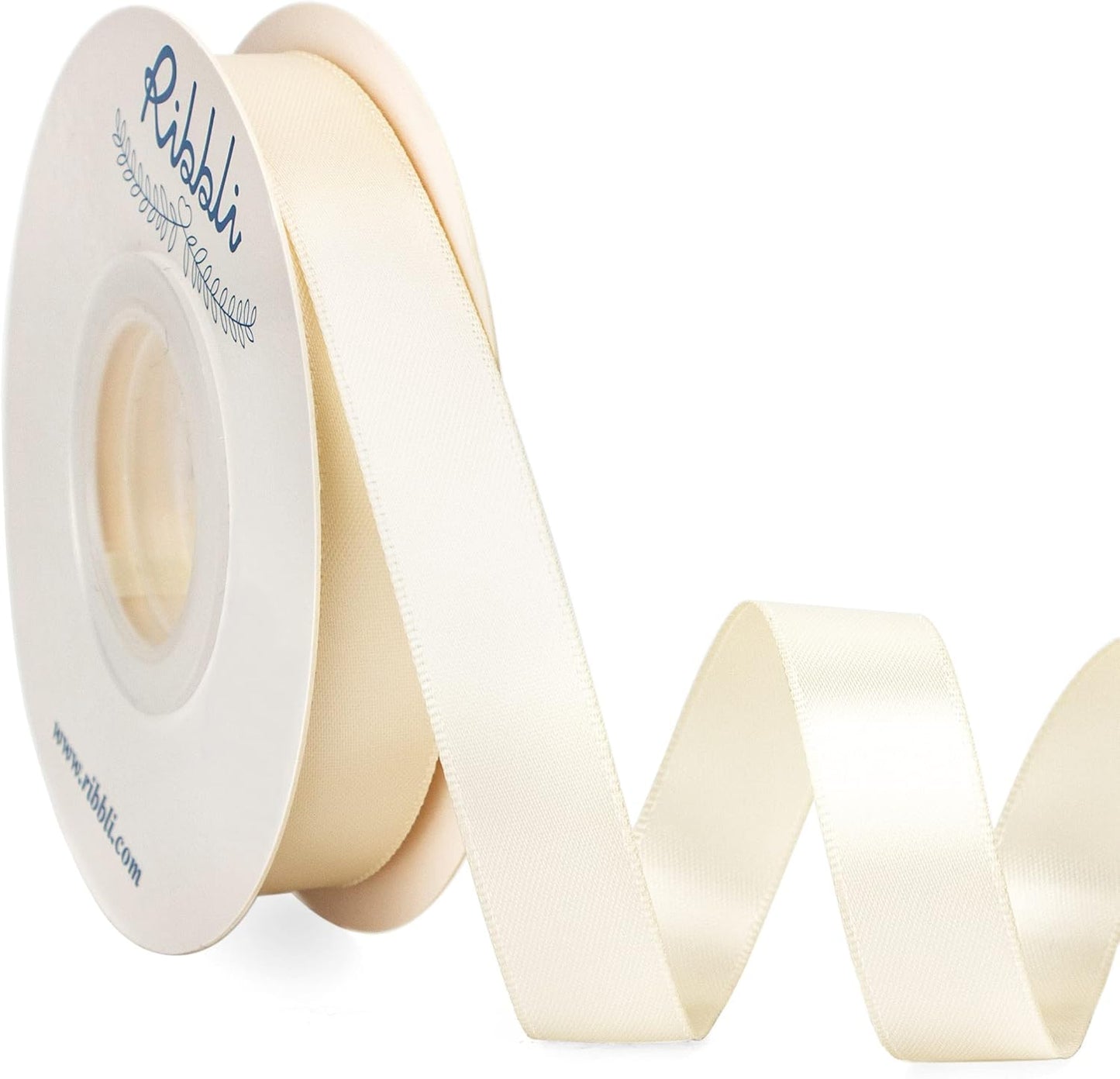 Ribbli Ivory Satin Ribbon 5/8 inch x Continuous 25 Yards,Double Faced Satin Use for Craft, Gift Wrapping, Christmas Ornaments, Hair Bows, Bouquet Bows