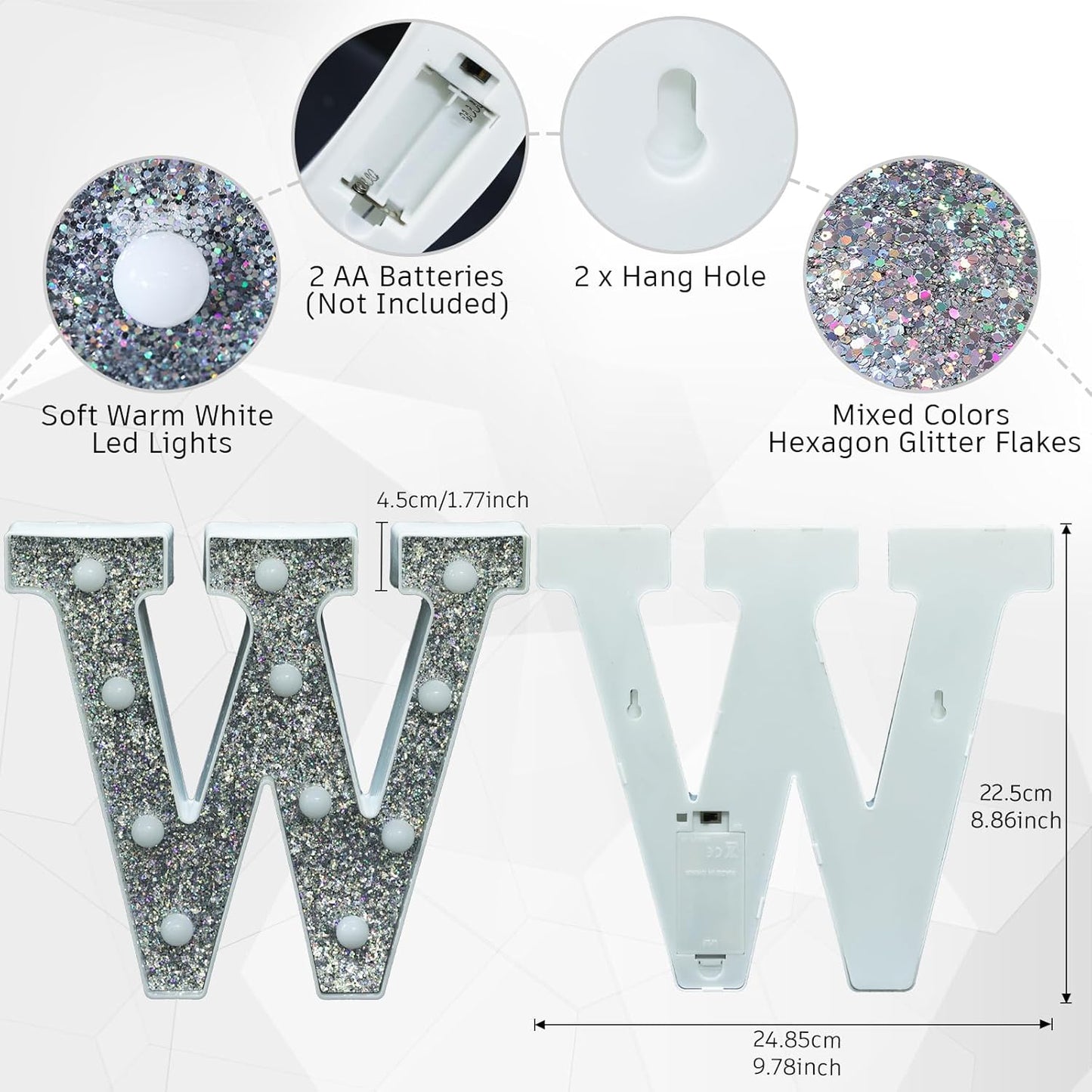 Light Up Letters - Marquee Decor, Glitter Alphabet & Number Signs for Prom, Events or Engagement Parties - Letter W